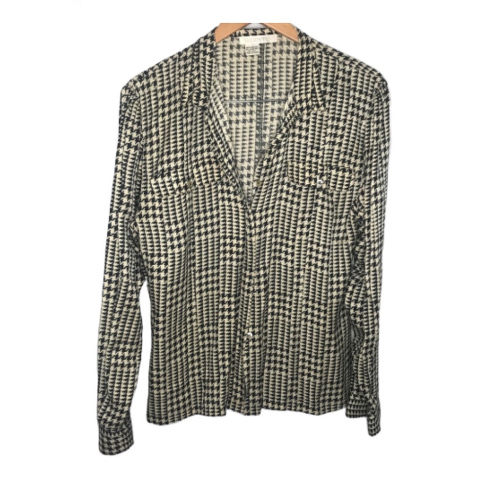 Vintage 80s Augustus Blouse black white pattern